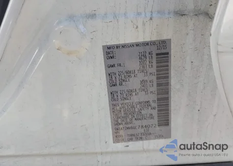 2016 Nissan Rogue Sl z USA, uszkodzony, nr VIN 5N1AT2MV6GC784072